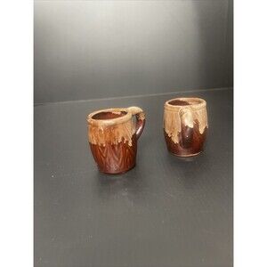 Pair Of Vintage Brown Drip Glaze Pottery Coffee Cup Mini Mugs Ceramic Taiwan